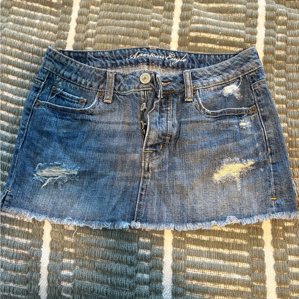 American Eagle Outfitters Frayed Denim Mini Skirt - Blue
